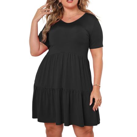 Kvinnor Enfärgad Strand Plus Size Klänningar Sommar V-ringad Solklänning