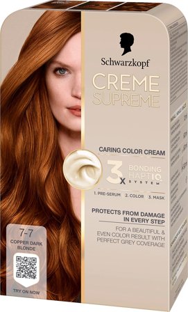 Schwarzkopf Creme Supreme Caring Color Creme 7-7 Copper Dark Blonde, Hår, Hårfarve, Permanent Hårfarve