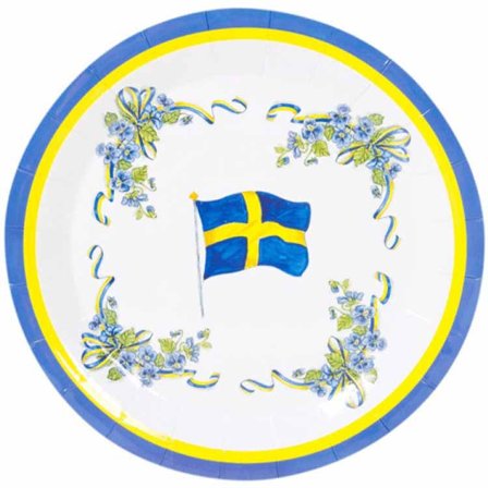 Tallerkner med svensk flag 8-pak