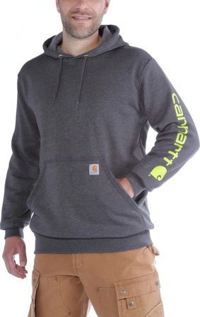 Carhartt Men's Sleeve Logo Hooded Sweatshirt Men long-sleeved sweaters Grey L