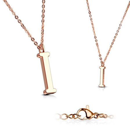 Bokstav halsband "I" i Rose Guldpläterad 316L kirurgiskt stål