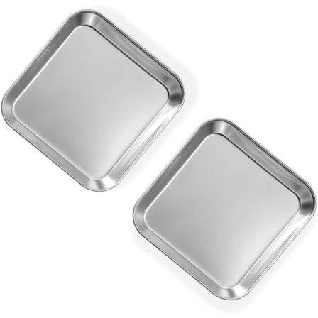 2-pak rustfri stål middagstallerkener, fortykket metal tallerken til mad, lille firkantet serveringsbakke til appetitvækkere, kager, bøf, dessert, 