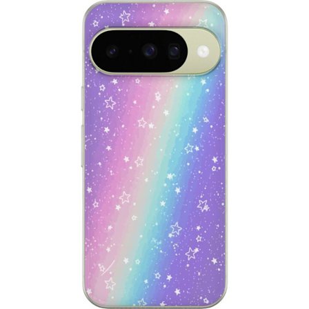 Kompatibelt Mobildeksel til Google Pixel 10 Rainbow-farget pastellbakgrunn med hvite stjerner og gnistrende prikker i myk overgang