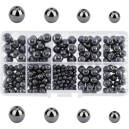 Svarte Hematittperler 316 stk 4 Størrelser Runde Edelstensperler Løse Perler med 1~2mm Hull for Øredobber Armbånd Halskjeder Smykker DIY Håndverk 