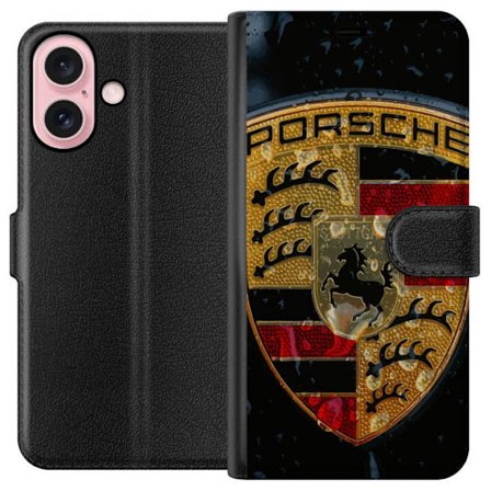 Kompatibelt Plånboksfodral till Apple Apple iPhone 16 Porsche logotyp affisch lyxbilsmärke vapen skåpbilsemblem Stuttgart klassisk retrodesign bilk