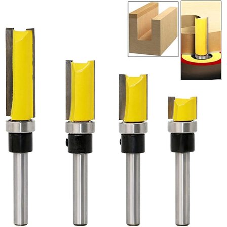 ING 4-delars - Fräsmaskinset med platt ände - 1/4 tums axel - Gula gravyrinsatser