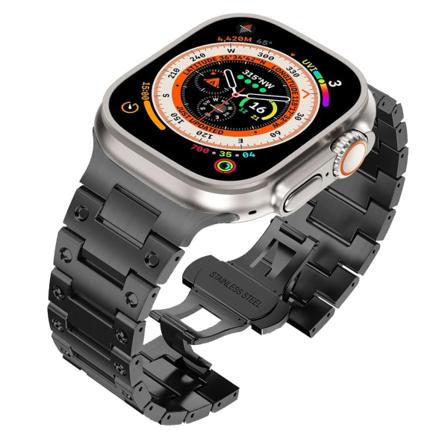 Luksus rustfrit stålarmbånd til Apple Watch Band Ultra 2 49mm 45mm 44mm 42mm Butterfly Spænde Armbånd til IWatch 9 8 7 6 5 4 3 Black