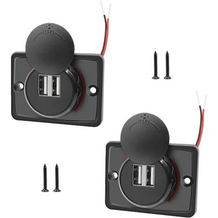 12V USB-uttag, 12V USB-port Dubbel USB 12V RV-uttag, 3.1A USB-billaddare, Bil USB-laddare för bilbuss RV-båt (2 st)