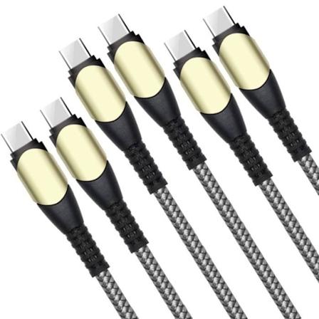 Lot-3 USB-C til USB-C-kabel 60W hurtigt til Redmi Note 11 Pro 11S Note 12 4G-5G Note 12 Pro - Robust Nylon 1M Grå