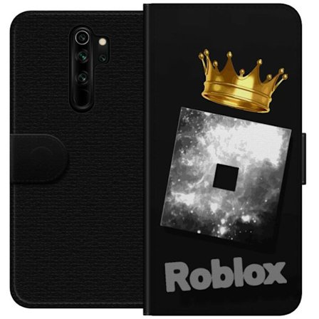 Kompatibelt Plånboksfodral till Xiaomi Xiaomi Redmi Note 8 Pro Minimalistisk svart och silverfärgad Roblox-symbol med gyllene krona och lyxig gamer