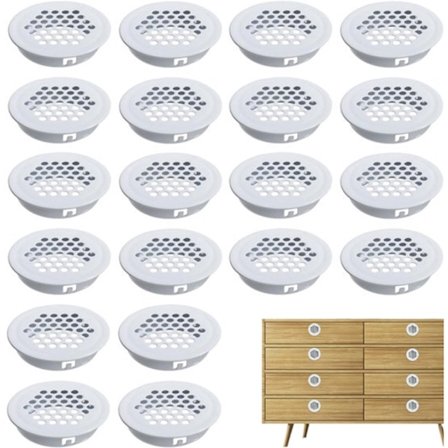 20 stk. - Ventilationsriste til skabe - 35 mm - Rund ventilationsåbning - Ventilationsristdæksel - Rustfrit stål - Til køkken, badeværelse,