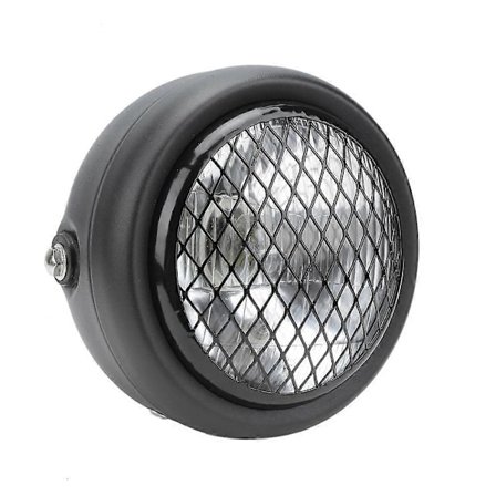 DC12V Universal Motorcykel Retro Skal Grill Cover Forlygte Vandtæt Høj/Lav Lysstyrke Frontlygte Sort Skal Hvid Linse