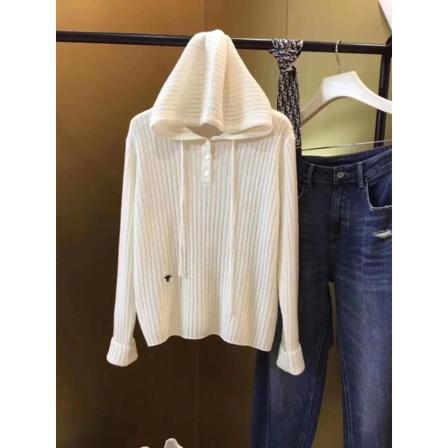 Damstickat Höst Vintertröja Broderad Stickad Luvtröja Löströja Luvtröja White M