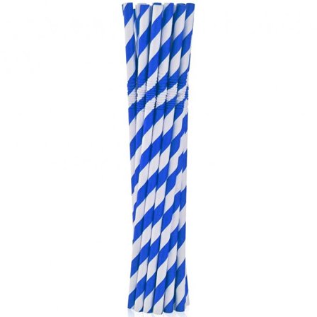 Böjbara Sugrör Blå Randig 12-pack