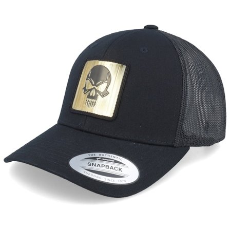 Iconic - Skull Gold Patch Black Trucker Trucker Black Cap - @ Hatstore