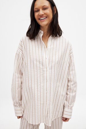 NA-KD Långärmad skjorta i seersucker-material - Sommarkläder - Stripe - EU 42