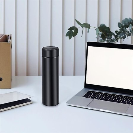 Kaffekopper Reisekrus, 500ml Vannflaske Vakuumisolerende Kopp, LED Touchscreen Temperaturmåler (svart)