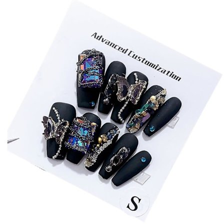 10 st Sargformade Lösnaglar Med Lim, Falska Naglar Med Strass Balett Tryck På Naglar Full Täckning Nagelspetsar