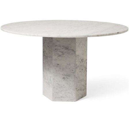 Naxos Esstisch, weißer Marmor | Ø130cm, runder Designer-Tisch, elegantes Design, Unikat mit natürlicher Marmorierung, moderner Säulenfuß