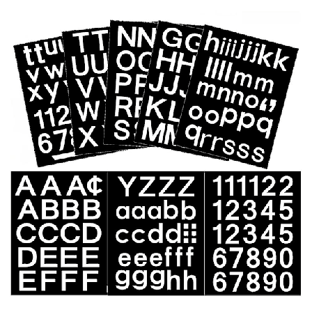 Ark med selvklæbende vinylbogstaver og -tal, postkassenummersklistermærke til postkasse, skilte, vinduer