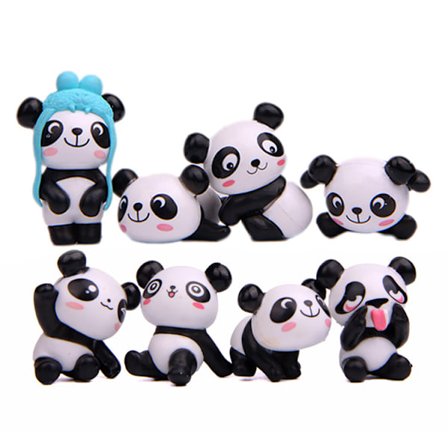 Set med 8 st Mini Miniatyr Djur Panda Dekoration, Söta Leksaker Figurer