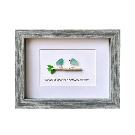 Søglas Kunst, Søglas Fugle, Fødselsdagsgave til En, Håndlavet Billedramme, Søglas Fugle, Grøn Drivtømmer Væg