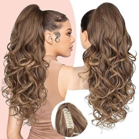 Klämman Blont med Slingor Hästsvansförlängning, 61 cm Lång Lockig Vågig Klämma i Hästsvans Hårförlängningar, Käkklämma på Hästsvansar Fluff