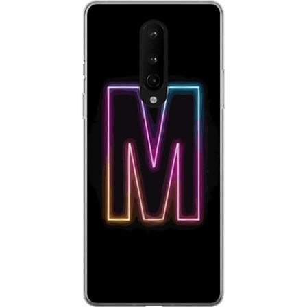 Yhteensopiva Puhelinkuori OnePlus OnePlus 8 Neonkirjain M värinvaihtuva valotehoste mustaa taustaa vasten, moderni minimalistinen typografia vahvalla