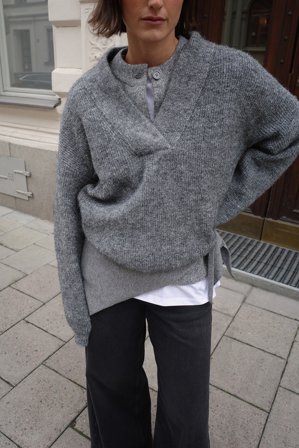 NA-KD Oversize-Strickpullover mit V-Ausschnitt - Oversize Pullover - Grau - M (EU 38-40)