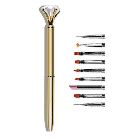 Diamant Akryl Neglekunst Pensel Metallhåndtak Bygger UV Gel Neglelakk Pensler Malingsprikk Penn Liner Negl Fransk Pensel