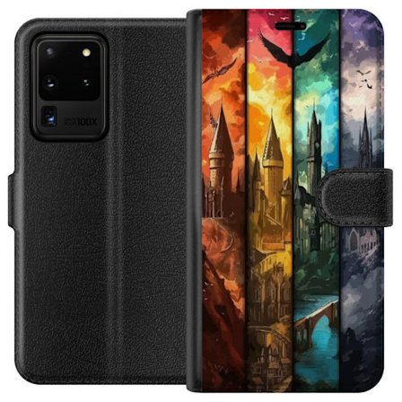 Kompatibel Tegnebogsetui til Samsung Samsung Galaxy S20 Ultra Fire magiske slotte i forskellige elementfarver, episk fantasykunst med ild vand luft og