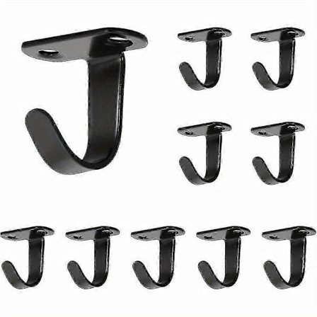 10 stk. Skruefastgjorte loftkroge i rustfrit stål, Håndklæde-/badekåbekrog til underskabe, Kraftig bøjle til badeværelsesskabe garage [DB] Mat Sort