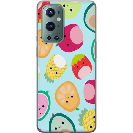 Kompatibel Mobilcover til OnePlus 9 Pro Mønster af kawaii frugter som jordbær citron ananas og avocado på lyseblå baggrund