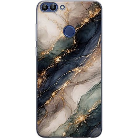 Yhteensopiva Puhelinkuori Huawei Huawei P smart Ylellinen abstrakti marmoritaide mustalla, valkoisella ja kullalla elegantteine linjoineen, eksklusiiv