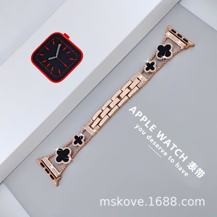 Klockarmband för Apple Watch iWatch 42/44/45mm -9 generationer Roséguld + Obsidian