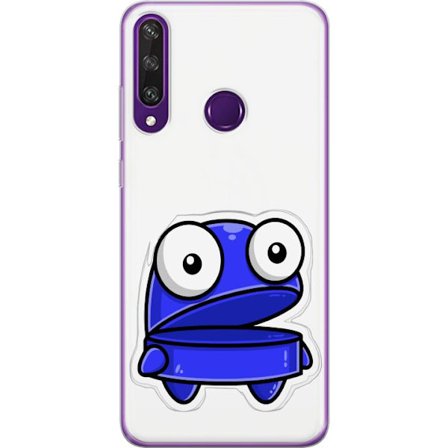 Kompatibel Mobilcover til Huawei Huawei Y6p Blå tegneseriefigur med åbent udtryk og store øjne i sjov illustration