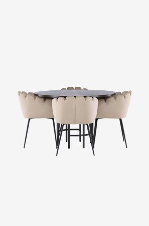 Venture Home - Spisegruppe Copenhagen med 4 spisebordsstole Linhamn - Brun - Spisegrupper - Fra Homeroom