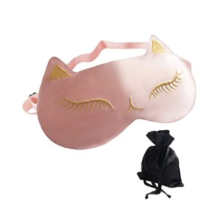 Sömnmask Katt Nattmask Naturlig sidenögonmask Sovresemask med justerbar rem för kvinnor och män Flerfärgad valfri (rosa)