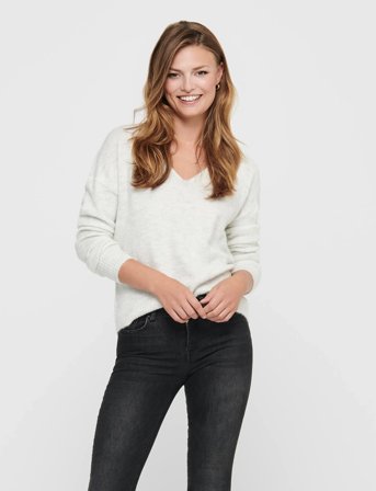 JDY Jdyelanora L/S V-Neck Pullo. Knt Noos - White - S