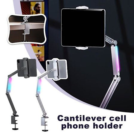 Cantilever mobiltelefonhållare flexibel arm liggande skrivbord sängbord telefonhållare(silver)