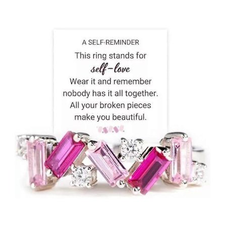 Epäsäännöllinen vaaleanpunainen itserakkaus-sormus "Kukaan ei ole täydellinen" vaaleanpunainen nauhasormus