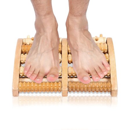 Tre fotmassasjerulle i tre for refleksologi på føttene, avslappende ruller, refleksologiverktøy, fotmassasjerulle for avspenning av hele kroppen