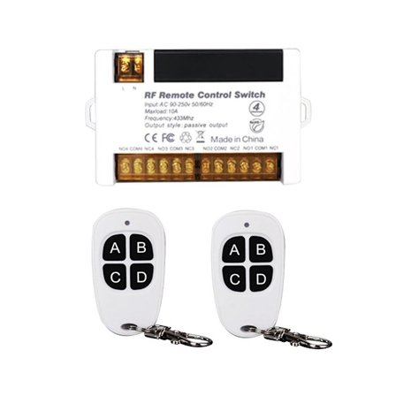 4-kanavainen langaton releohjain kaukosäätimellä 433,92 MHz RF AC90-250V 10A rele vastaanotin 2 kaukosäätimellä
