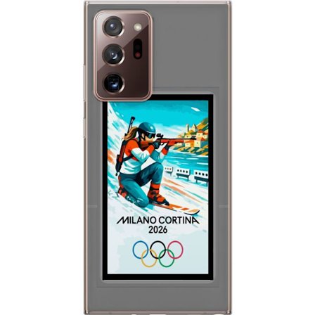 Yhteensopiva Puhelinkuori Samsung Galaxy Note20 Ultra Retrojuliste Cortina Milano 2026 vuorilla, talviurheilijoilla, italiankoloreilla, Milanon tuomio