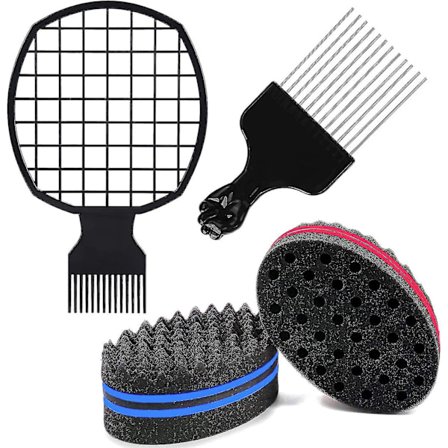 Hår svamp børste til twists, 4 i 1 afro twist kam sæt, afro pick pik kam, coils bølge hår, krøller dread afro hår egnet til hjem og frisør