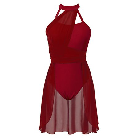 Kvinnor ärmlös balettdansklänning Vuxen samtida lyrisk dansdräkter Gymnastik Leotards Scen Ballroom Dancewear A Burgundy L