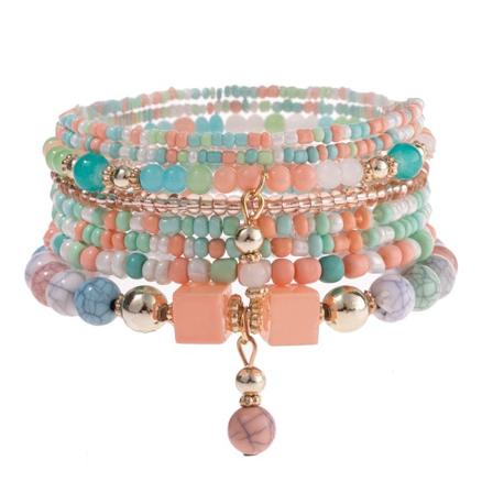 Stablebare regnbue vinylplate leireperlede stretch armbånd