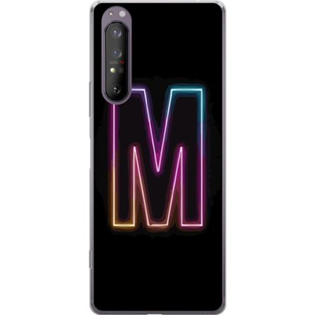 Yhteensopiva Puhelinkuori Sony Sony Xperia 1 II Neonkirjain M värinvaihtuva valotehoste mustaa taustaa vasten, moderni minimalistinen typografia vahv