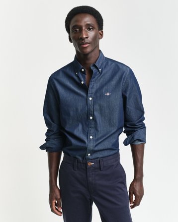 GANT Herren Slim Fit Indigo Hemd (XL) Denim Melange