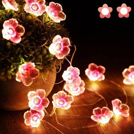 2m 20 LED Körsbärsblommor Ljusslinga - Rosa Batteridriven för Inomhus- och Utomhusdekoration